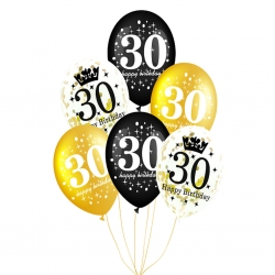 Zestaw balonów na 30 urodziny-mix-6szt.