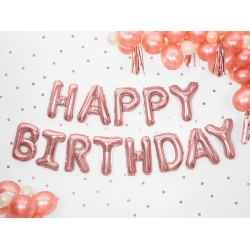 Girlanda balonowa napis Happy Birthday różowe złoto-  zestaw