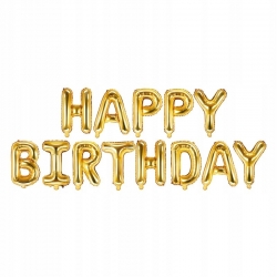 Girlanda balonowa napis Happy Birthday złota-  zestaw