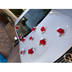 Dekoracja na auto, czerwone róże - zestaw 
