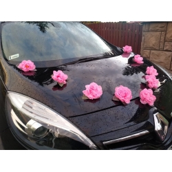 Dekoracja auta ślub różowe kwiaty -Komplet