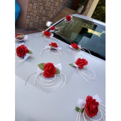 Dekoracja na auto, czerwone róże - zestaw 