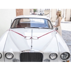 Dekoracja auta ślubnego-bordo-białe-komplet